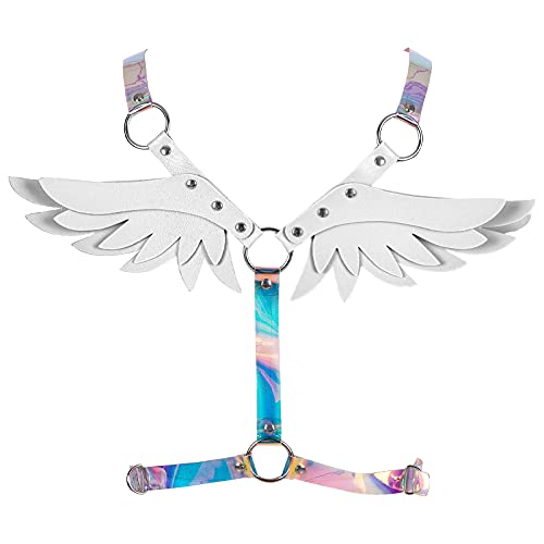 Damen Ledergeschirr Body Cage BH Brustflügel Cosplay Kostüm Punk Gothic Adjustable Dress Zubehör (Weiß B) von BBOHSS