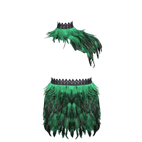 Damen Plus Size Federn Schal Schal Rock Anzug Punk Gothic Halloween Karneval Party Harness Mode Eine Schulter Zubehör (Fruchtgrün) von BBOHSS