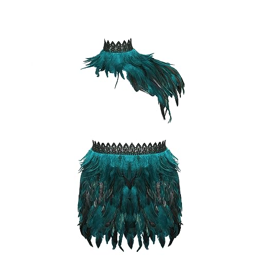 Damen Plus Size Federn Schal Schal Rock Anzug Punk Gothic Halloween Karneval Party Harness Mode Eine Schulter Zubehör (Himmelblau) von BBOHSS