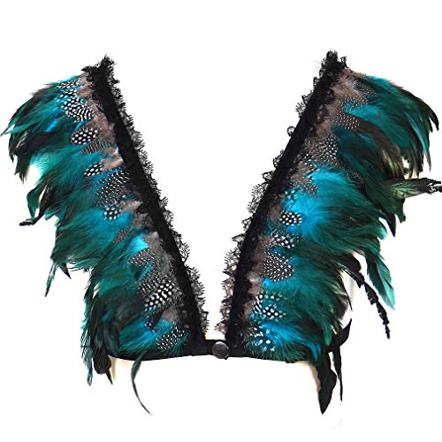 Frauen Unterwäsche Feder Körper Klammer BH mit elastischen verstellbaren Tops BH Punk Gothic Party Dance Cosplay Kostüm (Jadegrün) von BBOHSS