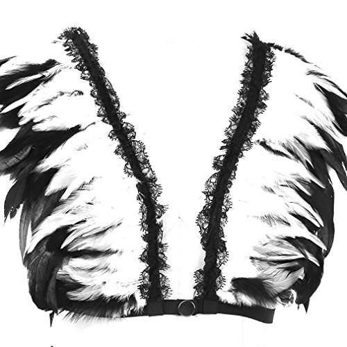 Frauen Unterwäsche Feder Körper Klammer BH mit elastischen verstellbaren Tops BH Punk Gothic Party Dance Cosplay Kostüm (Weiß) von BBOHSS