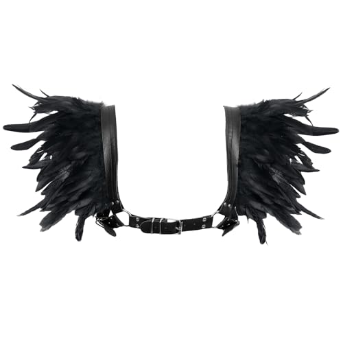 Männer Körper Harness Federn Leder BH Mode Punk Hollow Gothic Karneval Halloween Party Tanz BHS Dekorative (Schwarz) von BBOHSS