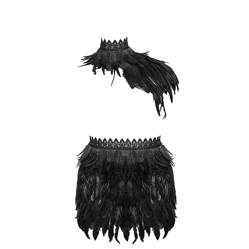 Männer Punk Mode Federn Ein Schal Schal Rock Anzug Gotische Halloween Karneval Party Ball Draht Harness Männer Halb Kleid Anzug (Schwarz) von BBOHSS