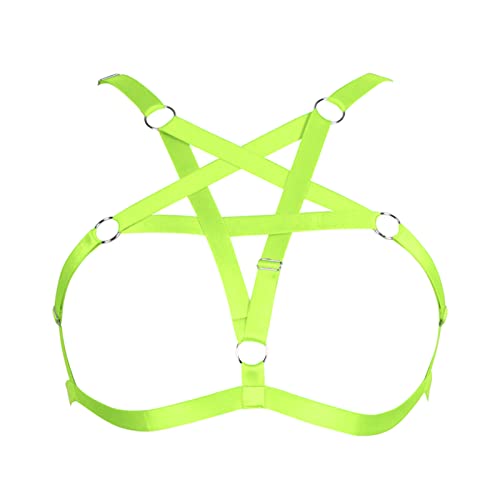 Women's Body Harness Plus Size Pentagram Fashion Bra Punk Gothic Top Hollow Belt Halloween Carnival Costume 12 Colors (Leuchtendes Grün) von BBOHSS