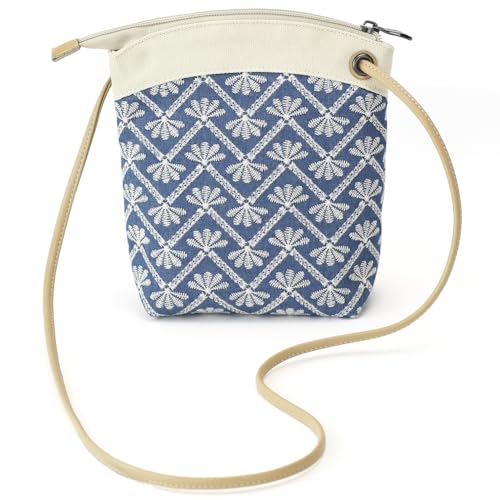 BBORGDC Baumwolle Denim Bestickte Telefon Crossbody Tasche, Kleine Crossbody Frauen Handy Geldbörse Brieftasche Tasche Mit Schultergurt, Modische Mini Geldbörse Für Frauen, Blau von BBORGDC