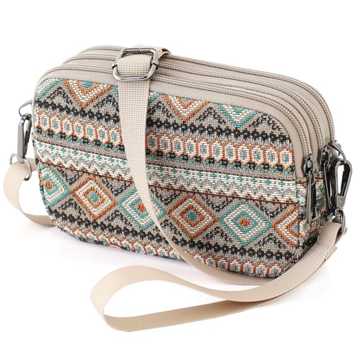 BBORGDC Crossbody-Taschen für Damen, Jacquard-Boho-Handtaschen, 3-Reißverschluss, RFID-Handgelenk-Geldbörse, Handy-Geldbörsen mit Riemen, originelles Design für den täglichen Pendler, Geschenk für von BBORGDC