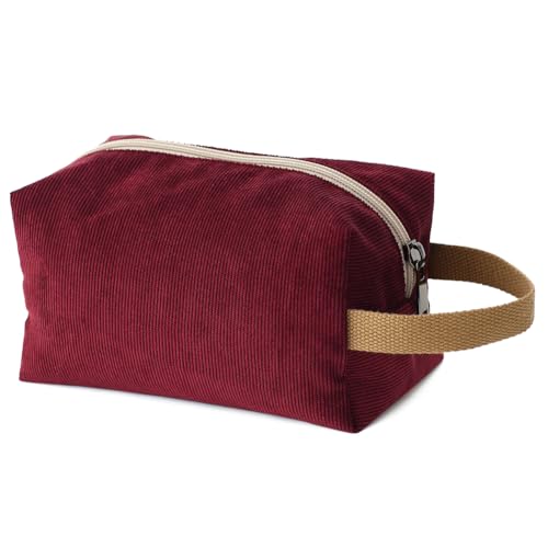 BBORGDC Elegante Cord-Kosmetiktasche für Mädchen – Kompakter Reise-Kosmetik-Organizer, süße Make-up-Tasche mit Reißverschluss, tragbare Mini-Schönheitstasche für, Weinrot / Samt gerippt, Modisch und von BBORGDC