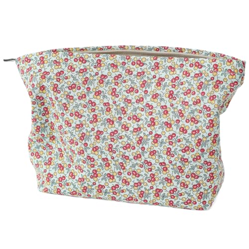 BBORGDC Große Kapazität Baumwolle bedruckte Make-up-Tasche – Reise-Kosmetiktasche & Kulturbeutel Organizer mit Reißverschluss, perfekt für den täglichen Gebrauch oder als Geschenk, RedYeloowSmall von BBORGDC