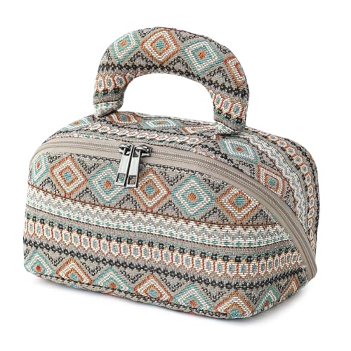 BBORGDC Große Kosmetiktasche, Jacquard, offener flacher Make-up-Organizer mit Griff, originelles Boho-Design für Frauen und Mädchen, Reisen und tägliches Pendeln von BBORGDC