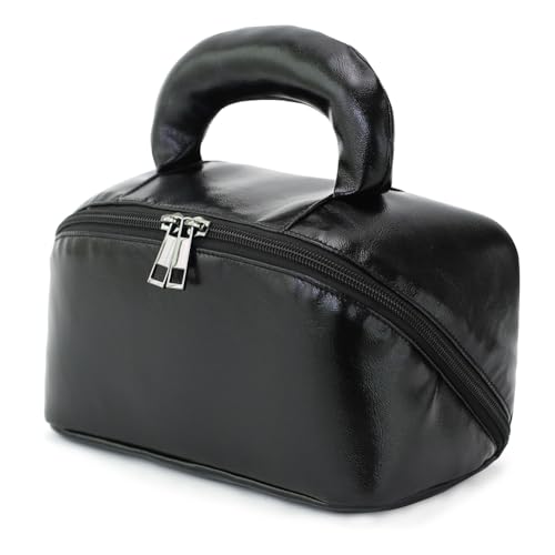 BBORGDC Große Kosmetiktasche, offener flacher Make-up-Organizer mit Griff, gewachstes Kunstleder, Boho-Reise-Make-up-Tasche für Frauen und Mädchen, originelles Design von BBORGDC