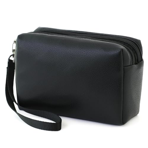 BBORGDC Handgelenk-Geldbörse, RFID-Blockierung, Design mit 3 Reißverschlüssen, schwarzes genarbtes PVC (veganes Leder), kleine Umhängetasche für Damen, leicht und langlebig, Geschenk bereit von BBORGDC