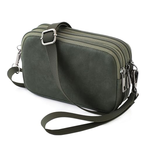 BBORGDC Kleine Clutch-Geldbörse für Damen, olivgrün, Leder, mit RFID, Handy-Geldbörse mit 3 Reißverschlüssen, Boho-Handtasche, ideal für den täglichen Pendler und als Geschenk von BBORGDC