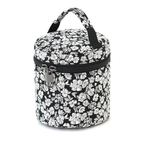 BBORGDC Kleine Make-up-Tasche, Zylinder-Kosmetiktasche mit Griff, schwarz-weißes Blumenmuster, Jacquard, tragbar für Geldbörse, Boho-Geschenk für Frauen von BBORGDC
