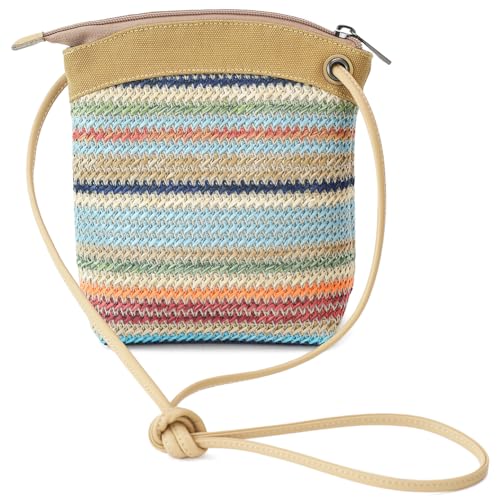 BBORGDC Kleine Stroh-Umhängetasche für Damen, bunt gestreift, Boho, gewebt, Urlaubs-Geldbörse mit Handygurt, Sommer-Strand-Geldbörse, Handgelenk-Geldbörse, originelles Design, Bluestripe von BBORGDC