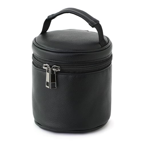 BBORGDC Kosmetik-Organizer, klein, schwarzes PVC, veganes Leder, runde Make-up-Tasche, Kulturbeutel mit Tragegriff oben, tragbare Geldbörse, Boho-Geschenk für Frauen und Mädchen, originell von BBORGDC