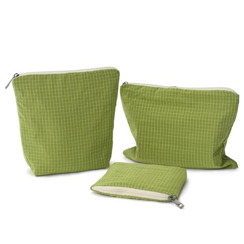BBORGDC Make-up-Tasche, 3-teiliges Set, grün kariert, wasserabweisend, Nylon, originelles Design, Boho, kleiner Kosmetik-Organizer für Frauen, Reisen, tägliches Pendeln und Geschenkverpackung, Grünes BBORGDC Make-up-Tasche, 3-teiliges Set, grün kariert, wasserabweisend, Nylon, originelles Design, Boho, kleiner Kosmetik-Organizer für Frauen, Reisen, tägliches Pendeln und Geschenkverpackung, Grünes von BBORGDC