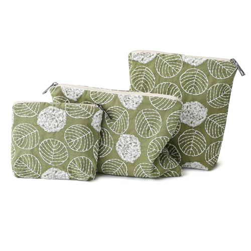 BBORGDC Make-up-Taschen-Set, 3-teilig, kleiner Kosmetik-Organizer mit Reißverschluss, Blumenmuster, Baumwolle, bestickt, originelles Design, Reise-Kulturbeutel für Frauen und Mädchen, Boho-Stil für von BBORGDC