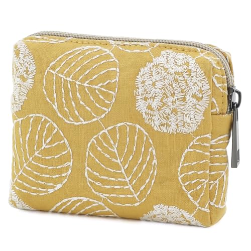 BBORGDC Nette Kosmetiktasche - tragbare Kosmetiktasche für Frauen, Gelbes Blatt Bestickt/Baumwolle, Mode Casual, Gelbblatt Bestickt/Baumwolle, Modisch Casual von BBORGDC
