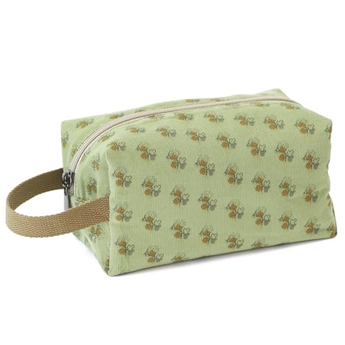 BBORGDC Reise-Make-up-Tasche aus Baumwolle mit kleinem Blumenmuster – kleine Kosmetiktasche mit Reißverschluss für Damen und Mädchen, Kulturbeutel und Make-up-Organizer für unterwegs, Grün/Baumwolle, von BBORGDC