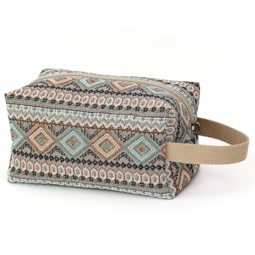 BBORGDC Reise-Make-up-Tasche für Frauen – Jacquard kleine Kosmetiktasche, Reißverschluss, Kulturbeutel, kompakte Make-up-Tasche für unterwegs für Mädchen, Mehrfarbig/Polyester-Jacquard, Modisch, leger von BBORGDC