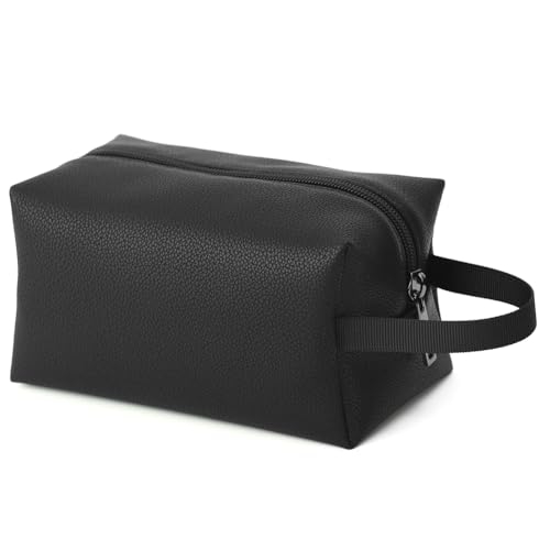 BBORGDC Schwarze Make-up-Tasche aus PU-Leder für Damen – kleine Reise-Make-up-Tasche & Kosmetiktasche, Reißverschlusstasche für unterwegs, perfekt für Mädchen, Schwarz/Litschi-Polyurethan, Modisch, von BBORGDC