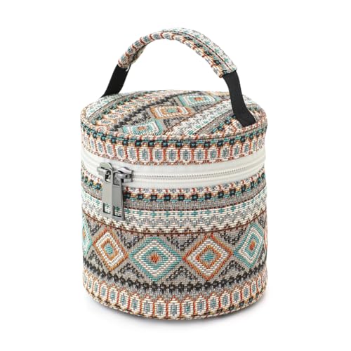 BBORGDC Tragbare Make-up-Tasche, rund, zylinderförmig, klein, Boho-Jacquard-Kulturbeutel, Geldbörsen-Organizer für Frauen und Mädchen, Reisegeschenk von BBORGDC
