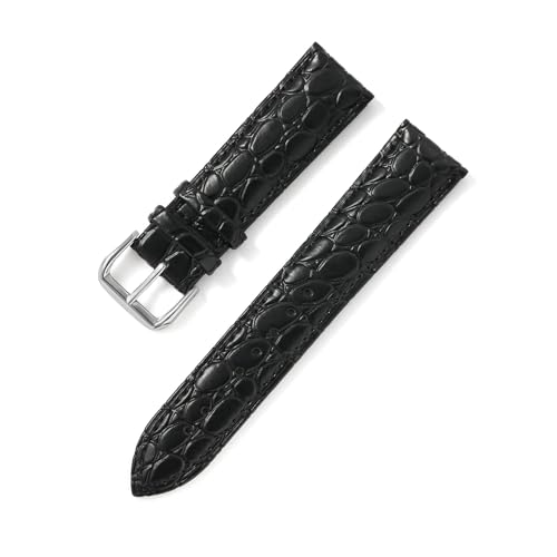 BBPLWEEA YingYou 12 13 14 15 16 17 18 19 20 21 22 24 Mm Uhrenarmband Aus Kreisförmig Genarbtem Kalbsleder Mit Dornschließe For Das Uhrenarmband(Black,20mm) von BBPLWEEA