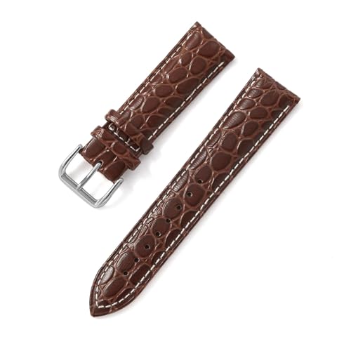 BBPLWEEA YingYou 12 13 14 15 16 17 18 19 20 21 22 24 Mm Uhrenarmband Aus Kreisförmig Genarbtem Kalbsleder Mit Dornschließe For Das Uhrenarmband(Brown White Line,18mm) von BBPLWEEA