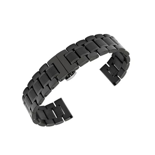 BBPLWEEA YingYou 12 14 16 18 19 20 21 22 24 Mm Volledelstahlarmband, Flacher Kopf, Ellenbogen, Mehrzweck-Metalluhrenarmband Mit Schmetterlingsschnalle(Black,16mm) von BBPLWEEA