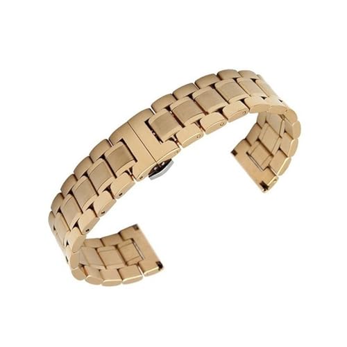 BBPLWEEA YingYou 12 14 16 18 19 20 21 22 24 Mm Volledelstahlarmband, Flacher Kopf, Ellenbogen, Mehrzweck-Metalluhrenarmband Mit Schmetterlingsschnalle(Gold,24mm) von BBPLWEEA