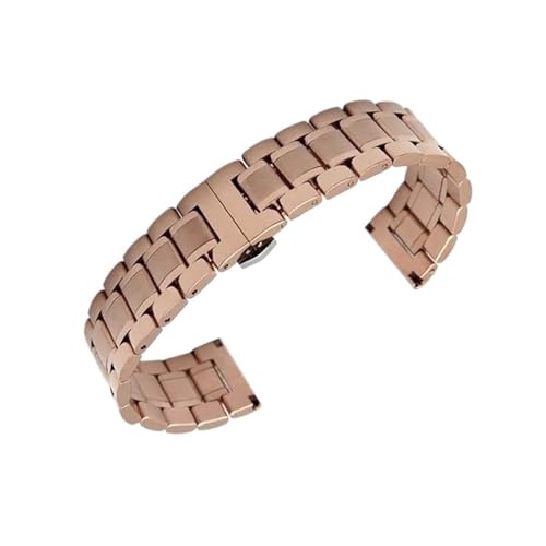 BBPLWEEA YingYou 12 14 16 18 19 20 21 22 24 Mm Volledelstahlarmband, Flacher Kopf, Ellenbogen, Mehrzweck-Metalluhrenarmband Mit Schmetterlingsschnalle(Rose Gold,14mm) von BBPLWEEA