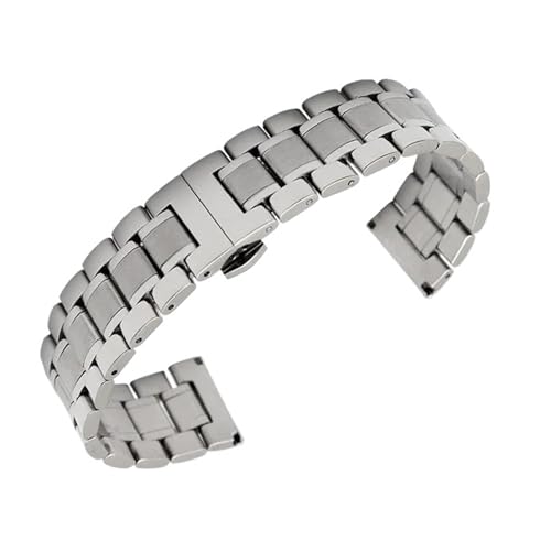BBPLWEEA YingYou 12 14 16 18 19 20 21 22 24 Mm Volledelstahlarmband, Flacher Kopf, Ellenbogen, Mehrzweck-Metalluhrenarmband Mit Schmetterlingsschnalle(Silver,18mm) von BBPLWEEA