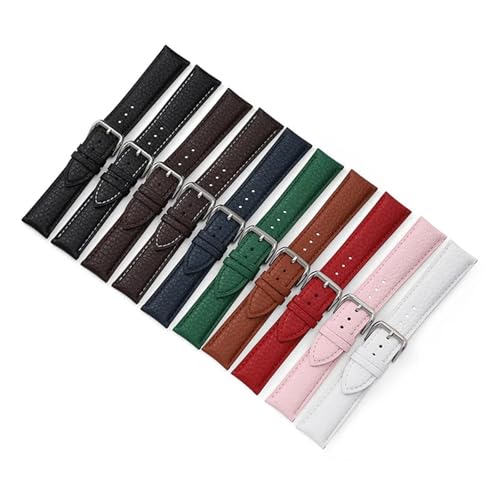 BBPLWEEA YingYou 12 14 16 18 19 20 21 22 24 mm Uhrenarmband aus Lychee-Korn-Kalbsleder, wasserdicht, Armband mit Dornschließe, Zubehör(Red,12mm) von BBPLWEEA