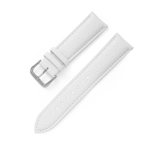 BBPLWEEA YingYou 12 14 16 18 19 20 21 22 24 mm Uhrenarmband aus Lychee-Korn-Kalbsleder, wasserdicht, Armband mit Dornschließe, Zubehör(White,21mm) von BBPLWEEA