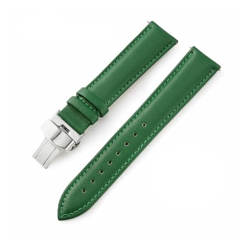 BBPLWEEA YingYou 12 14 16 18 20 22 24 Mm Uhrenarmband Aus Echtem Leder For Damen Und Herren Mit Schmetterlingsschnalle Und Stiften(Green,22mm) von BBPLWEEA