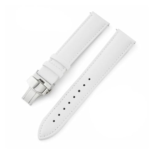 BBPLWEEA YingYou 12 14 16 18 20 22 24 Mm Uhrenarmband Aus Echtem Leder For Damen Und Herren Mit Schmetterlingsschnalle Und Stiften(WHITE,18mm) von BBPLWEEA
