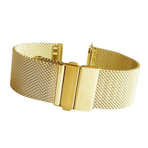 BBPLWEEA YingYou 16mm 18mm 20mm 22mm Schnellverschluss Mesh Milanese Loop Uhrenarmband Edelstahl Metall Faltschließe Handschlaufe Zubehör(Gold,20mm) von BBPLWEEA