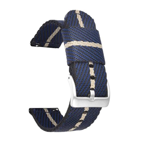 BBPLWEEA YingYou 18mm 20mm 22mm 24mm Sport Weave Nylon Uhrenarmband Damen Herren Armbanduhr Armband Quick Release Stoff Uhrenarmband Armband(Blue Beige silver BC,20mm) von BBPLWEEA