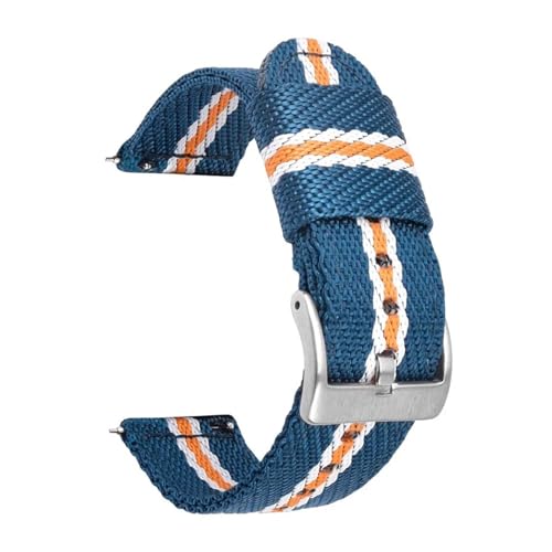 BBPLWEEA YingYou 18mm 20mm 22mm 24mm Sport Weave Nylon Uhrenarmband Damen Herren Armbanduhr Armband Quick Release Stoff Uhrenarmband Armband(Blue Wt Yl silver BC,24mm) von BBPLWEEA
