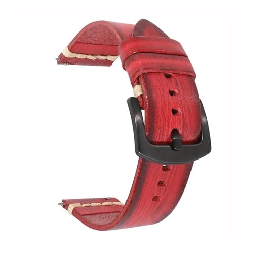 BBPLWEEA YingYou 18mm 20mm 22mm 24mm Uhrenarmband Aus Vintage-Rindsleder Mit Schnellverschluss, Schwarze Schnalle, Wasserdichtes Uhrenarmband, Zubehör(Red,20mm) von BBPLWEEA