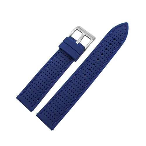 BBPLWEEA YingYou 18mm 20mm 22mm 24mm Uhrenarmband Sport Wasserdichtes Silikonarmband Schnellverschluss Atmungsaktives Gummiarmband(Blue silver buckle,24mm) von BBPLWEEA