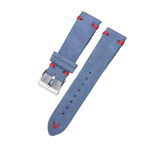 BBPLWEEA YingYou 18mm 20mm 22mm Schnellverschluss Wildleder Uhrenarmband Vintage Handgemachtes Universalarmband Uhrenzubehör(LBlue-Red,20mm) von BBPLWEEA