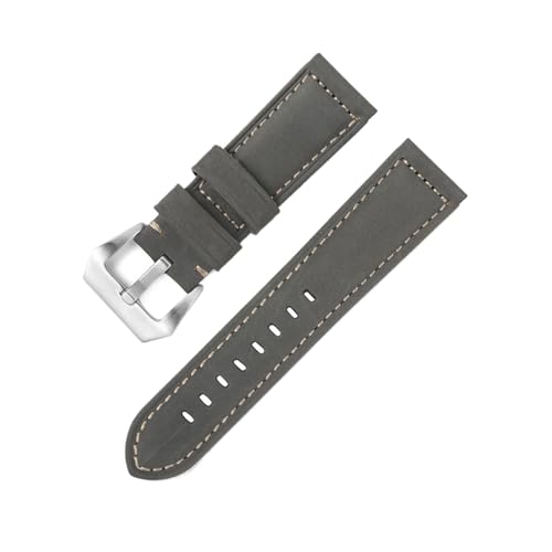 BBPLWEEA YingYou 20mm 22mm 24mm 26mm Mattiertes Echtleder Uhrenarmband Ölwachs Rindsleder Uhrenarmband Retro Crazy Horse Armband(Matte Gray,22mm) von BBPLWEEA