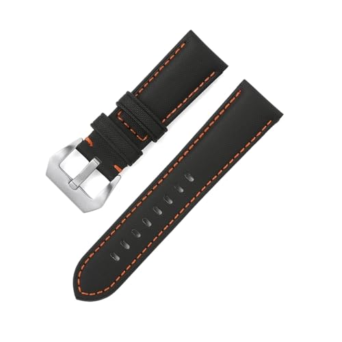 BBPLWEEA YingYou 20mm 22mm 24mm 26mm Mattiertes Echtleder Uhrenarmband Ölwachs Rindsleder Uhrenarmband Retro Crazy Horse Armband(Nylon Black Orange,22mm) von BBPLWEEA