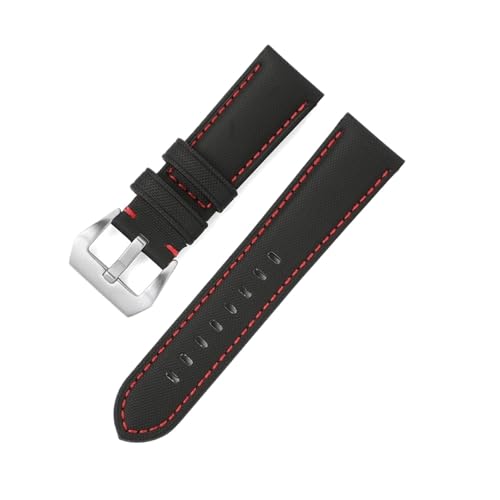 BBPLWEEA YingYou 20mm 22mm 24mm 26mm Mattiertes Echtleder Uhrenarmband Ölwachs Rindsleder Uhrenarmband Retro Crazy Horse Armband(Nylon Black red,22mm) von BBPLWEEA