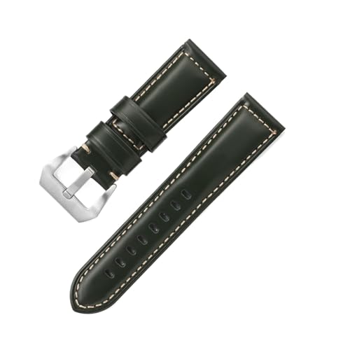 BBPLWEEA YingYou 20mm 22mm 24mm 26mm Mattiertes Echtleder Uhrenarmband Ölwachs Rindsleder Uhrenarmband Retro Crazy Horse Armband(ZG Green,22mm) von BBPLWEEA