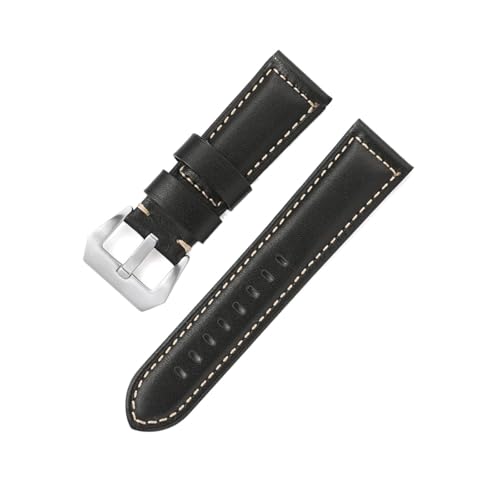 BBPLWEEA YingYou 20mm 22mm 24mm 26mm Mattiertes Echtleder Uhrenarmband Ölwachs Rindsleder Uhrenarmband Retro Crazy Horse Armband(ZW Black,26mm) von BBPLWEEA