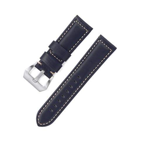 BBPLWEEA YingYou 20mm 22mm 24mm 26mm Mattiertes Echtleder Uhrenarmband Ölwachs Rindsleder Uhrenarmband Retro Crazy Horse Armband(ZW Deep Blue,26mm) von BBPLWEEA