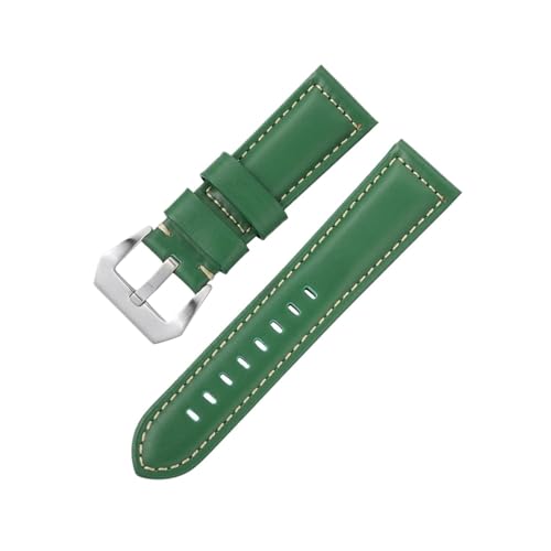 BBPLWEEA YingYou 20mm 22mm 24mm 26mm Mattiertes Echtleder Uhrenarmband Ölwachs Rindsleder Uhrenarmband Retro Crazy Horse Armband(ZW Green,24mm) von BBPLWEEA