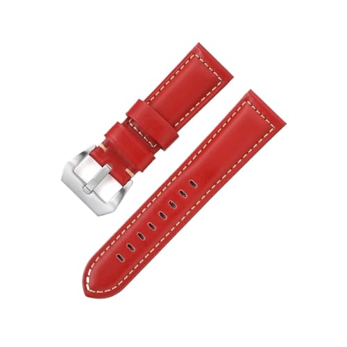BBPLWEEA YingYou 20mm 22mm 24mm 26mm Mattiertes Echtleder Uhrenarmband Ölwachs Rindsleder Uhrenarmband Retro Crazy Horse Armband(ZW Red,22mm) von BBPLWEEA